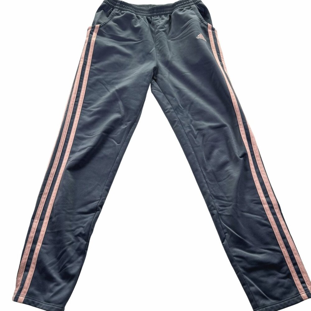 Adidas Gray Athletic Track Pants with Melon Orange Trim and Logo Size M (10/12)